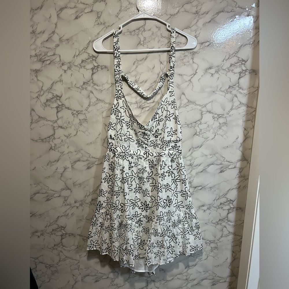 ASOS DESIGN printed eyelet open back skater mini sundress in mono daisy print 14